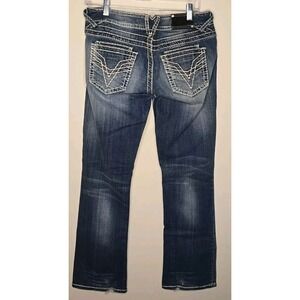 Vigoss Jeans Juniors‎ 9 L32 Dublin Bootcut Low Rise Dark Wash Thick Stitch Faded
